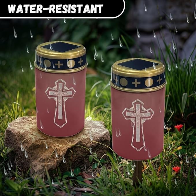 2 Piece Cross Red Solar Garden Lights Solar Lights Outdoor Garden Solar Powered Garden Lights,Christianity Garden Yard Patio Pathway Waterproof Solar Lights Outdoor
