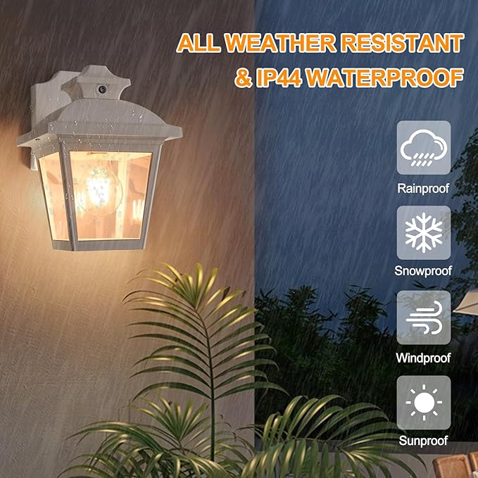 FUDESY Dusk to Dawn Outdoor Wall Lantern, Exterior Sensor Porch Light Wall Mount with LED Bulb, Waterproof Anti-Rust Wall Sconce Lighting , White Outside Light Fixtures for Hose, Front Door, Garage
