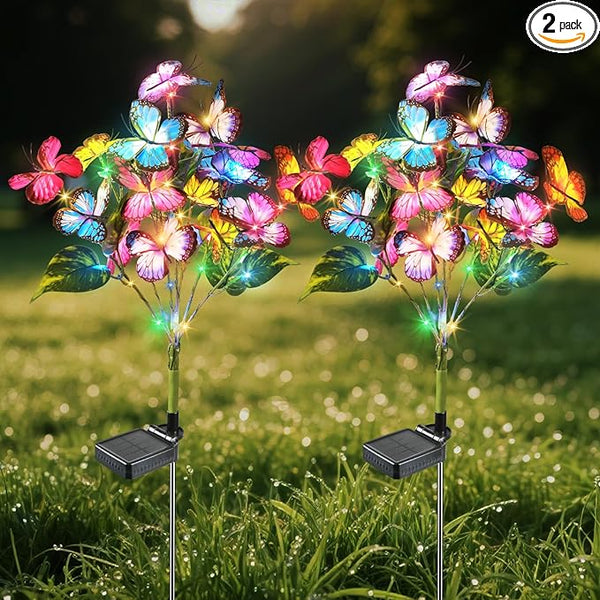 Solar Flower Lights-2 Pack Solar Garden Lights, Outdoor Waterproof Decorative Light, Butterfly Flower Garden Decor | Lumora