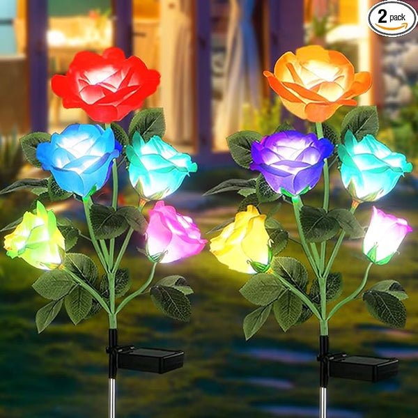 10 LED 7-Color Changing Solar Rose Flower Lights Garden Decorations Outdoor Waterproof Decorative Stake Lights for | Lumora