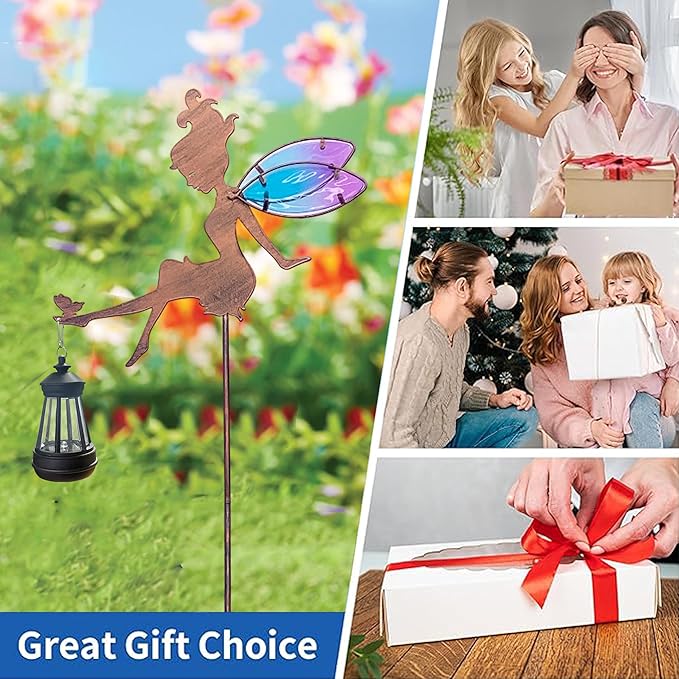 Solar Fairy Garden Statue Floral Figurine Light, Outdoor Sculpture Decor for Patio Yard Lawn, Festival Gift