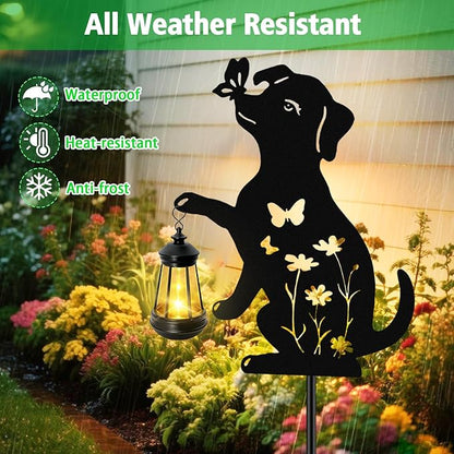 Solar Lights Outdoor, 2 Pack Metal Dog Solar Lights, Birthday Gifts for Women Mom Mother's Day, Waterproof Metal Hanging Lantern Stakes Garden Decor Outside Patio Yard Pathway Backyard,Lawn