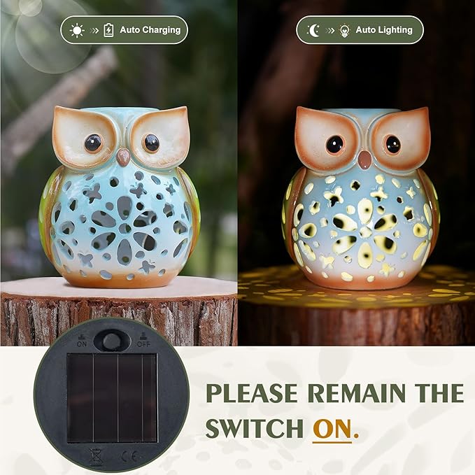 Solar Owl Garden Statue Resin Outdoor Decor Solar Lantern Light for Patio, Lawn, or Yard Decorative Lighting Gift for Women, Kids, Birthday, Graduation