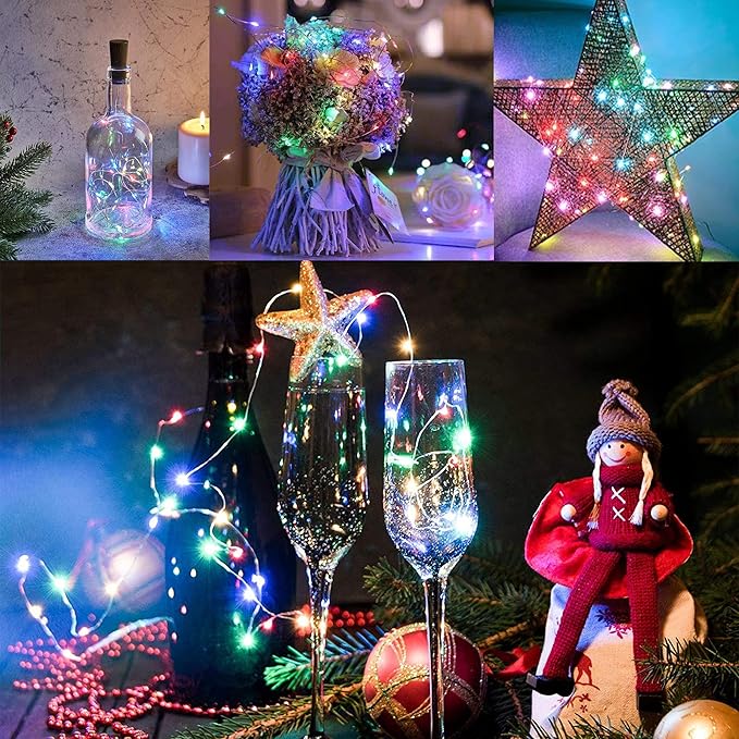 woohaha Solar String Lights, 2 Packs 100 LED Copper Wire Lights, Waterproof Fairy Decoration Starry String Lights - 8 Modes, Indoor/Outdoor for Gardens, Patios, Homes, Parties, Multi Color