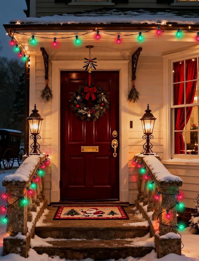 25Ft LED Christmas Outdoor String Lights, G40 Globe String Lights with 27 0.6W Red Green Bulbs, Vintage Christmas Lights for Holiday Party Backyard Wedding Garden Patio Porch Decor