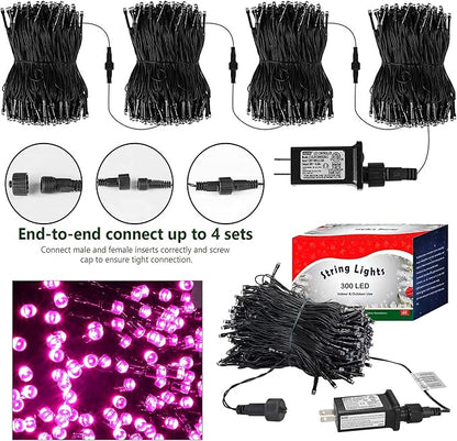 kemooie 300 LED Pink Valentine's Day Lights, 99 FT Connectable 8 Twinkle Modes String Lights with Memory Function, Waterproof Fairy Light for Outdoor Indoor Wedding Party Valentine's Day Decoration