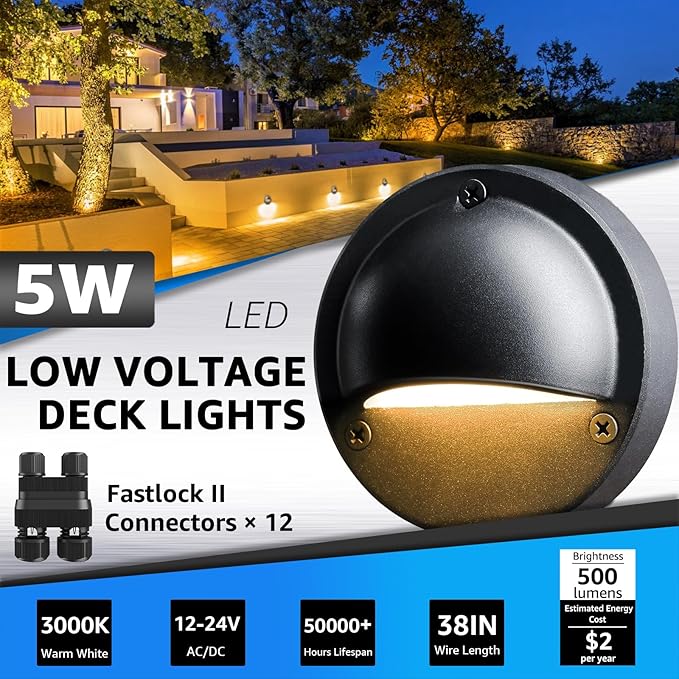 SUNVIE 5W LED Low Voltage Deck Lights with Fastlock2 Wire Connectors 12-24V AC/DC Low Voltage Landscape Lighting | Lumora