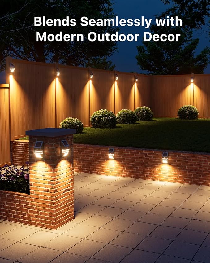 8 Pack Solar Stainless Steel Fence Lights Outdoor Waterproof Motion Sensor Wall Sconce for Backyard Post, Deck | Lumora