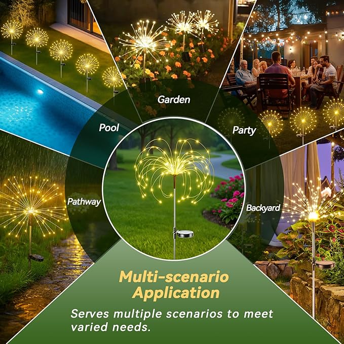 Dream Master Solar Garden Firework Lights, 120 LED, Waterproof, 8 Lighting Modes - Outdoor Security Flood Light | Lumora