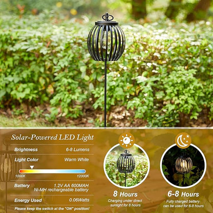 Glitzhome 2Pcs 32.25" H Solar Pathway Lights Outdoor, Solar Metal Pathway Lantern with Shepherd Hook for Path Patio Yard Lawn Landscape Decor Outside-Orbicular