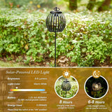 Glitzhome Solar Lights Outdoor Round-Shaped Black Metal Stripes Solar Stake Lights with Edison Bulb | Lumora