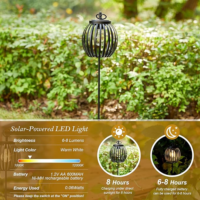 Glitzhome 32.25" H Solar Pathway Lights Outdoor, Solar Metal Pathway Lantern with Shepherd Hook for Path Patio Yard | Lumora