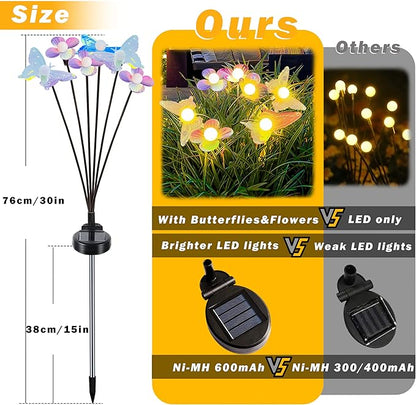 Solar Garden Butterfly Lights 2 Pack 12 LED Solar Swaying Flower Lights Waterproof Firefly Lighting Outdoor for Garden Patio Yard Pathway Flower Bed Decoration