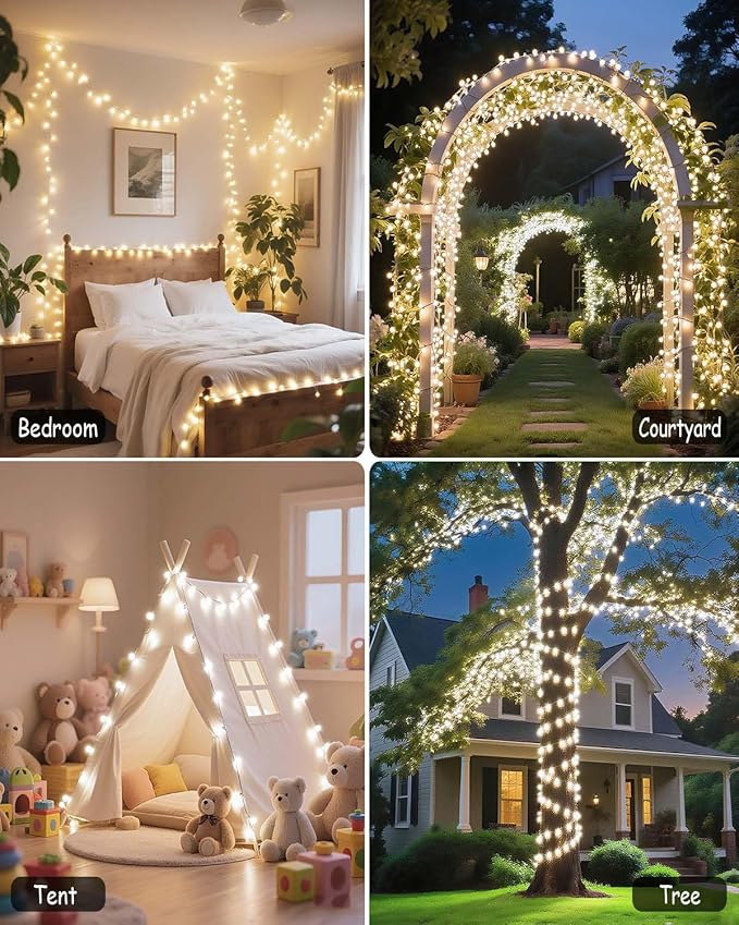 580 LED String Lights, 196FT Indoor Outdoor Fairy Lights, Waterproof Twinkle Christmas Decorations Lights with Remote for Bedroom Outside Tree Garden Patio Camping Party Wedding Decor, Pure White