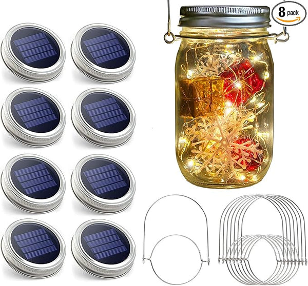 Urvoix Solar Mason Jar Lights - 8 Pack 30 LED Solar Fairy Lights Outdoor, Waterproof Mason Jar Lids Lights Solar | Lumora