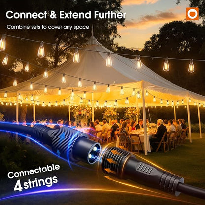 addlon 200FT(50FT*4) Outdoor String Lights with Remote,Waterproof Patio Lights ETL Listed with Shatterproof Dimmable ST38 LED Bulbs Connectable Outdoor Lighting for Backyard Bistro Garden Bistro