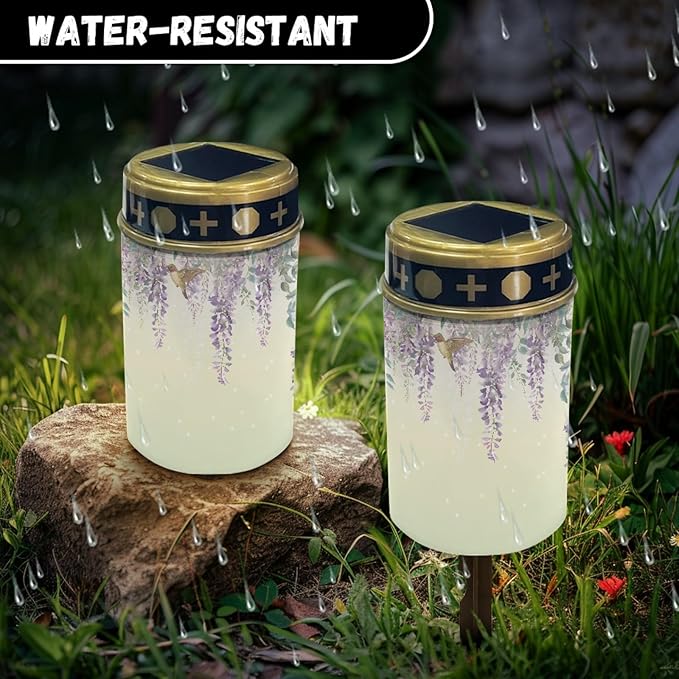 Cemetery Solar Lights for Grave,Outdoor Waterproof Solar Pathway Lights LED Solar Lantern Landscape Lighting Solar Stake Lights,Wall Light Auto On/Off,Purple Lavender