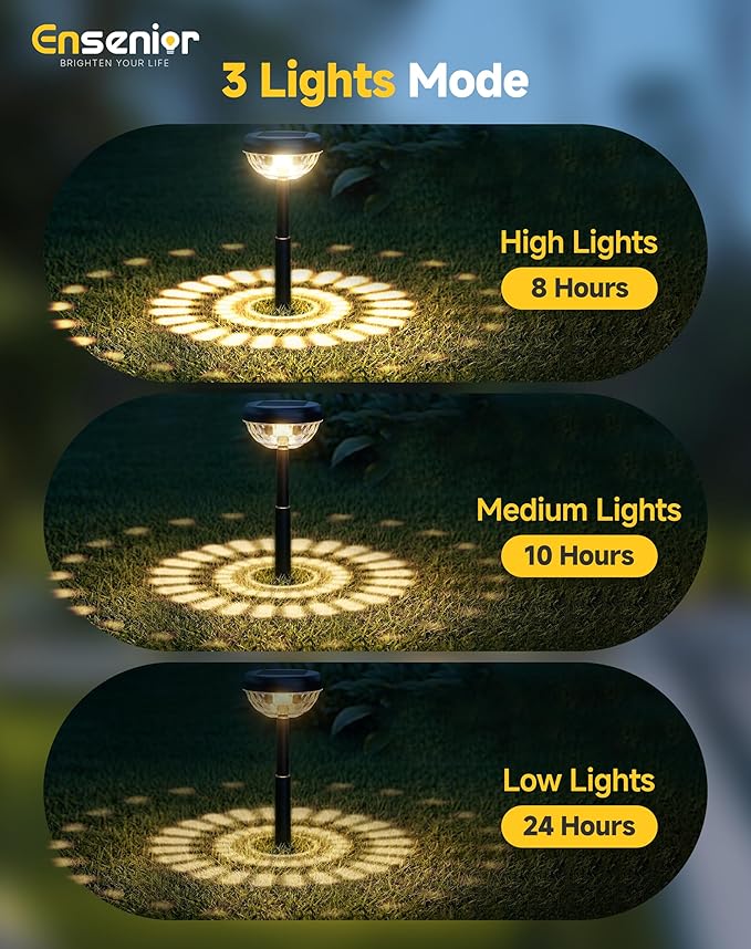 Ensenior Solar Pathway Lights IP65 Waterproof, RGB Color Changing & 3000K Warm White, 8-16Hr Runtime, Flower | Lumora