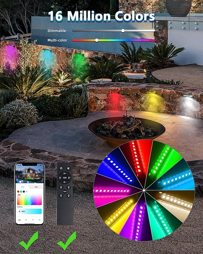 Teekuv 8 Pack 7 Inch RGB LED Hardscape Lighting, 5W Smart Retaining Wall Lights 16 Million Colors with Remote | Lumora