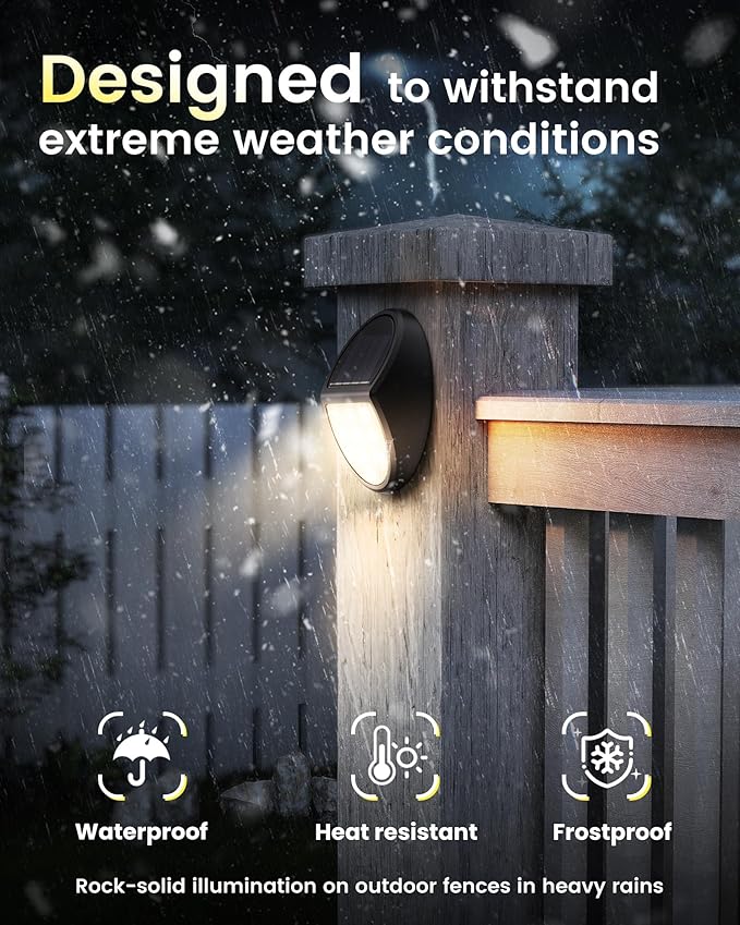 8 Pack Outdoor Fence Solar Lights, IP68 Waterproof Solar Step Lamps, for Porch Deck Yard Garage Garden - White Light