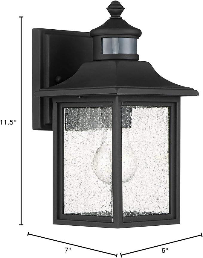John Timberland Moray Bay Industrial Outdoor Wall Light Fixture Black Steel 11 1/2" Seedy Glass Motion Sensor Dusk to Dawn for Exterior House Porch Patio Outside Deck Front Door Garden Home