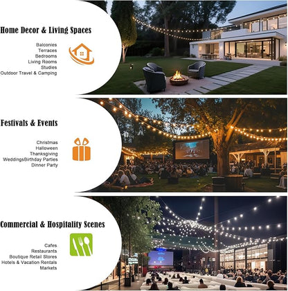 G40 LED Globe Outdoor String Lights 25FT, Waterproof & Shatterproof with 25 Clear Plastic Bulbs (2 Spare), for Cafe Bistro Porch Garden Balcony Party Decor (Warm White-White, 25FT)