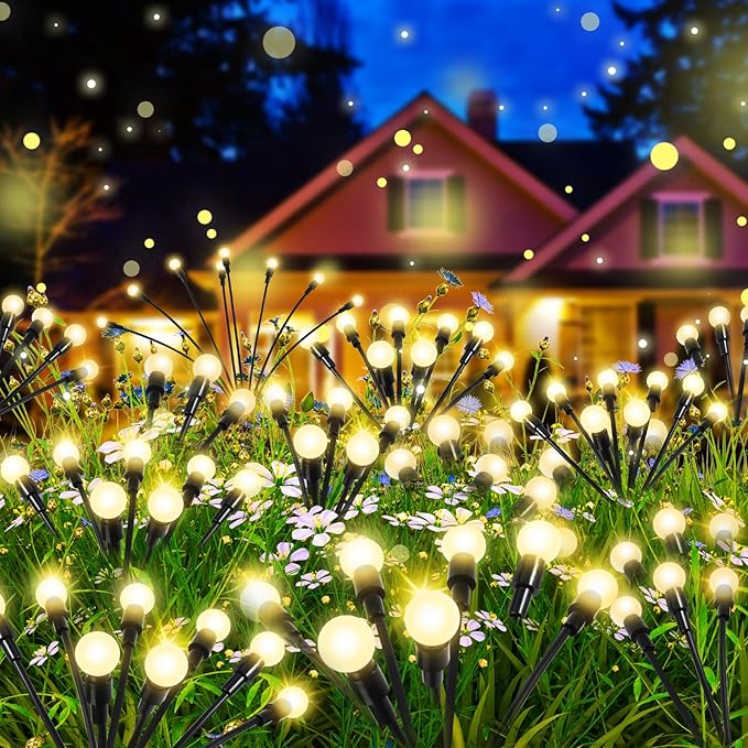 Solar Firefly Lights,4 Pack,Solar Garden Lights,Firefly Lights,Outdoor Waterproof Yard Decorations,Christmas Party Decorations,Variable Height,High Flexibility Iron Wire & Heavy Bulb Base