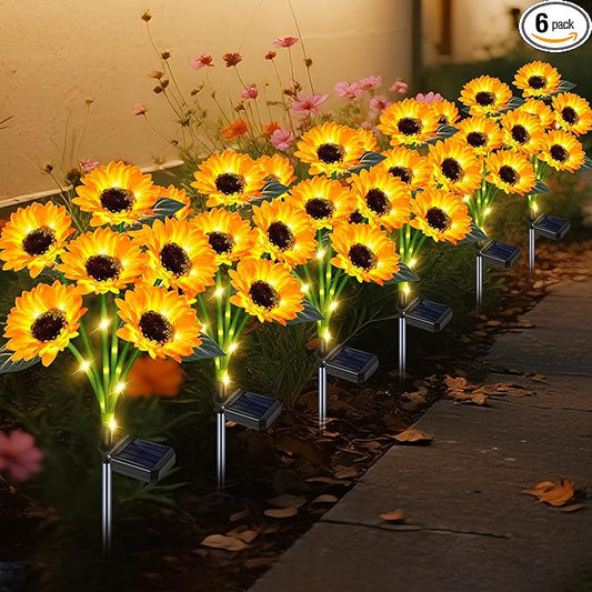 Solar Outdoor Lights Garden Decor,6 Pack Solar Sunflower Lights, 36 Waterproof Garden Decor Flower for Outside Yard Patio,Flower Bed, Pathway, Gift for Women, Mom, Grandma- 6 Pack