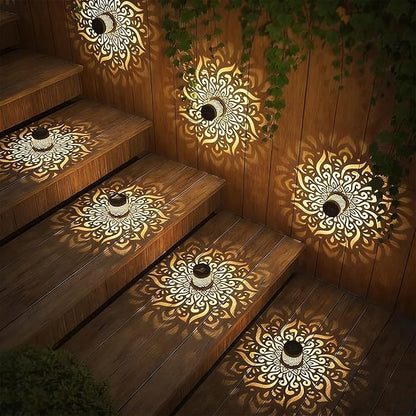 Decorative Solar Mandala Lights, Solar Mandala Lights Outdoor, Metal Waterproof LED Lamp for Garden Fence, Deck Steps, Patio Walls, Outdoor Landscape (1, Sunflower Warm Light)