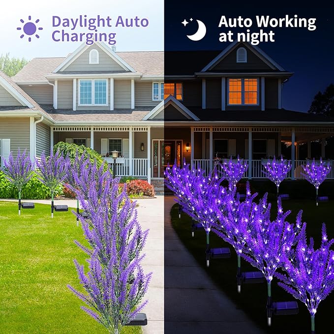6 Pack Lavender Solar Garden Lights – Outdoor Waterproof Solar Flowers with LED, Solar Powered Garden Décor for Pathway, Yard, Patio, Lawn, Halloween & Seasonal Decoratio