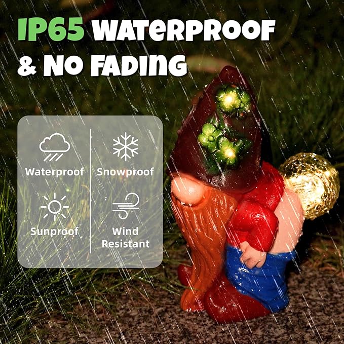 Solar Garden Statues Lights, 8.5" Christmas Outdoor Gnome Figurine with Auto On/Off for Yard Patio Decor, Gifts for Women, Grandma, Mom, Housewarming