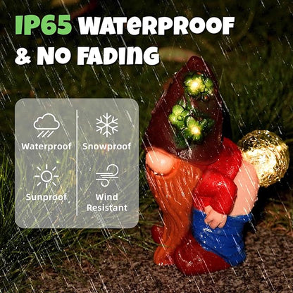 Solar Garden Statues Lights, 8.5" Christmas Outdoor Gnome Figurine with Auto On/Off for Yard Patio Decor, Gifts for Women, Grandma, Mom, Housewarming