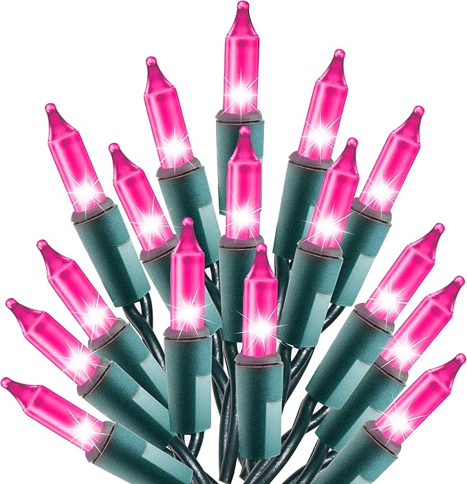 Holiday Essence - Pink Christmas String Lights 100 Mini Fairy Lights Set Green Wire 20.6 Ft Traditional Valentines Easter Holiday Décor for Home Christmas Tree Bedroom Patio Wedding Decoration