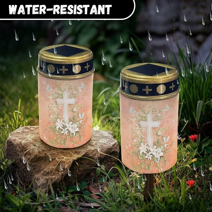 ZOUTAIRONG Solar Cross for Cemetery Grave,4 Pack Solar Garden Lights Cemetery Solar Lights for Grave Solar Pathway Lights Outdoor Cemetery Solar Lights for Grave Solar Lights for Cemetery Gravesite