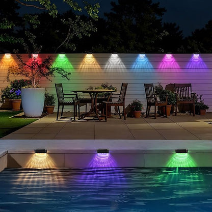 BrizLabs Solar Fence Lights, 12 Pack RGB & Warm White & 11 Colors Changing LED Solar Deck Lights with IP65 Waterproof, Outdoor Step Light Patio Fence Lighting for Patio Yard Pool Railing Garden Fence