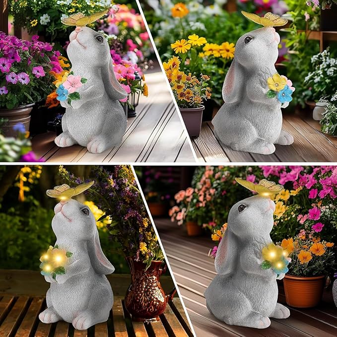Solar Rabbit Decor for Easter Gifts with Waterproof Outdoor Bunny Lights Lawn Ornaments Bunny Statue Gifts for Garden for Yard Patio Home Decorations.