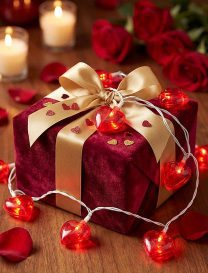 Valentines Red Heart String Lights Plug in, 8.5Ft Outdoor Valentine's Day Decorations Lights with 10 LED Red Heart Lights, Heart Fairy String Lights for Indoor Home Window Wedding Party Xmas Decor