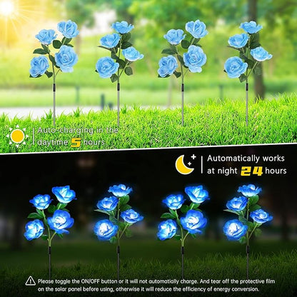Solar Rose Lights Outdoor, 4 Pack Solar Flower Garden Lights with Remote Control, 8 Modes, Waterproof Solar Powered Garden Decorations for Yard, Pathway, Flowerbed, Patio, Christmas