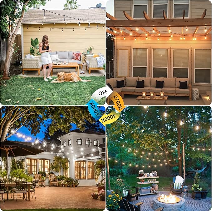 Mlambert Plug in 3 Color Outdoor LED Dimmable String Lights Bundle with 6 Pack Replacement Bulbs | Lumora