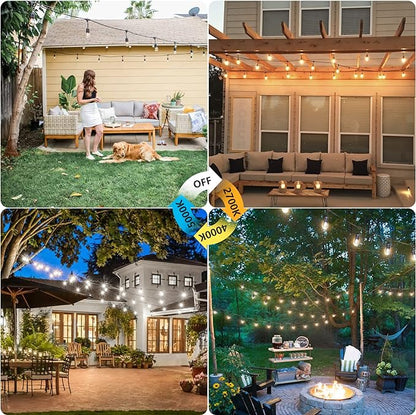 Mlambert 96Ft(2x48ft) 3-Color in 1 48Ft LED Dimmable Outdoor String Lights with Remote, Plug-in 2700K/4000K/5000K Waterproof Lights for Patio Cafe
