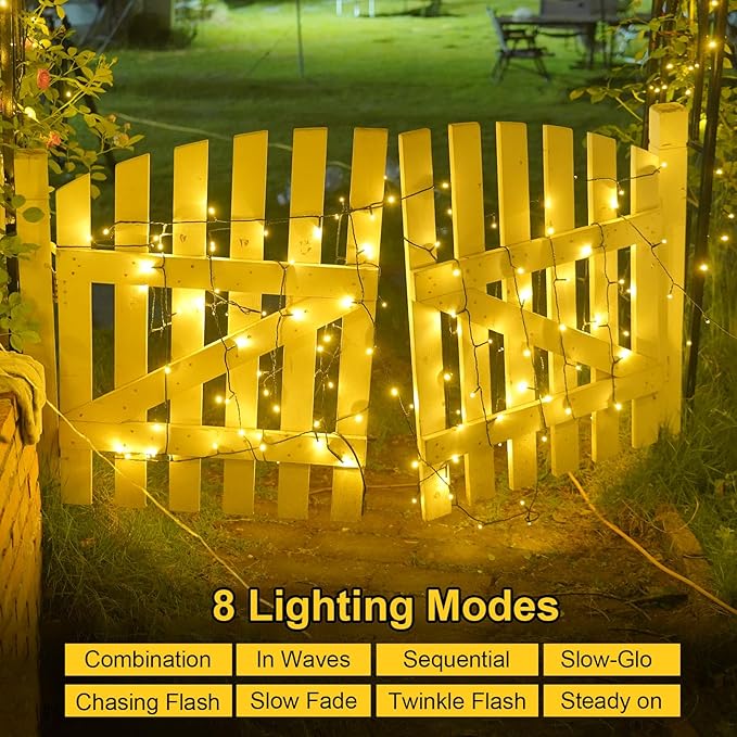 QITONG 2 Pack Solar Christmas Lights Warm White, Each 66ft 200 LED Solar String Lights Outdoor Waterproof, 8 Modes | Lumora