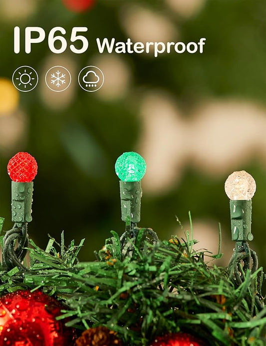 BOHON Christmas Lights 17FT 50 LED Faceted G15 Red White and Green String Lights Outdoor Plug in Commercial Lighting Grade Tree Decorations for Indoor Xmas Decor, Green Wire, Waterproof