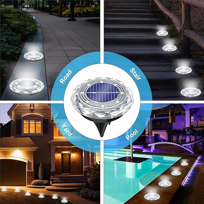 12Pack Solar Ground Lights, Solar Lights Outdoor Waterproof, Pathway Lights Solar Powered, Solar Garden Light | Lumora