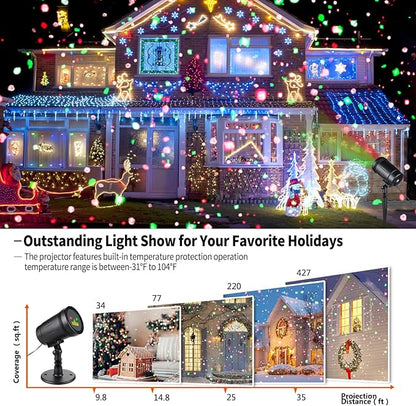 Christmas Laser Projector Lights Outdoor Indoor, 2 Colors with Red and Green Star Show, Christmas Laser Projector Lights Waterproof with Remote Decor for Christmas Holiday Party Garden Patio