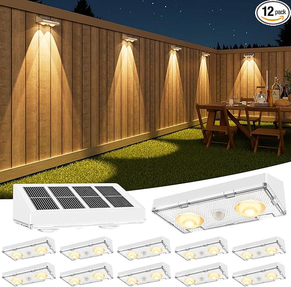 VOLISUN Solar Fence Lights Outdoor, 12 Pack Fence Lights Solar Powered with Warm White LED Spot Lens, IP65 | Lumora