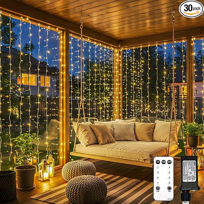suddus 900 LED Christmas String Lights Outdoor, 9.8x29.5ft Curtain Lights Plug in with Remote,Wall Hanging Lights for Christmas,Dorm,Wall,Window,Wedding,Party,Birthday Decor,Warm White