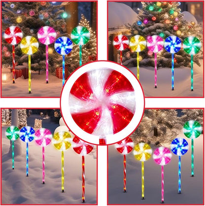 BRIGHTDECK Lollipop Solar Christmas Pathway Lights Outdoor, 5 Pack LED Christmas Decor with 8 Lighting Modes, Light Up Solar Stake Lights for Holiday, Xmas, Walkway, Sidewalk(Multicolour, 5 PCS)