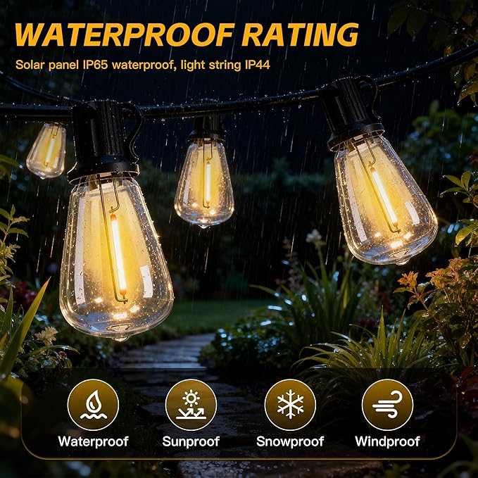 78(72+6) FTSolar String Lights Outdoor IP65Waterproof, Garden LightUSB & Solar Charging,With Remote And 36+2 LED Shatterproof Bulb 8 Light Modes,Dimmable solar lights,Decoration For Camping Backyard