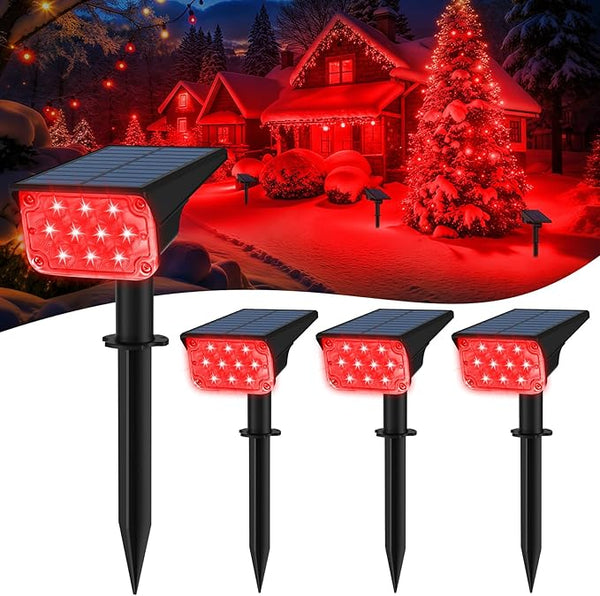 T-SUNUS Christmas Red Solar Lights for Outside IP65 Waterproof Auto On/Off Adjustable Landscape Spot Lighting | Lumora
