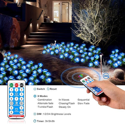 Solar Rose Lights Outdoor, 4 Pack Solar Flower Garden Lights with Remote Control, 8 Modes, Waterproof Solar Powered Garden Decorations for Yard, Pathway, Flowerbed, Patio, Christmas